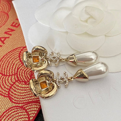 18K CC Camellia Red Crystal Earrings