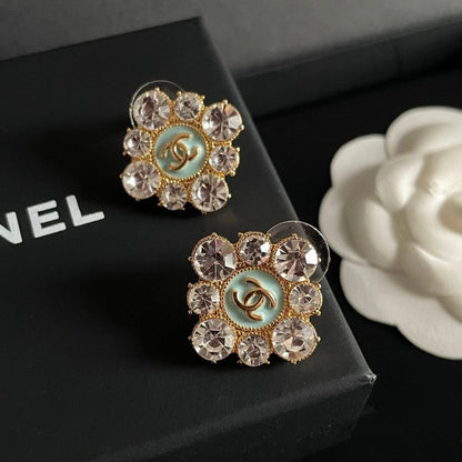 18K CC Color Flower Diamond Earrings