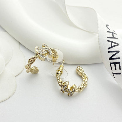 18K CC Diamond Circle Gold Earrings