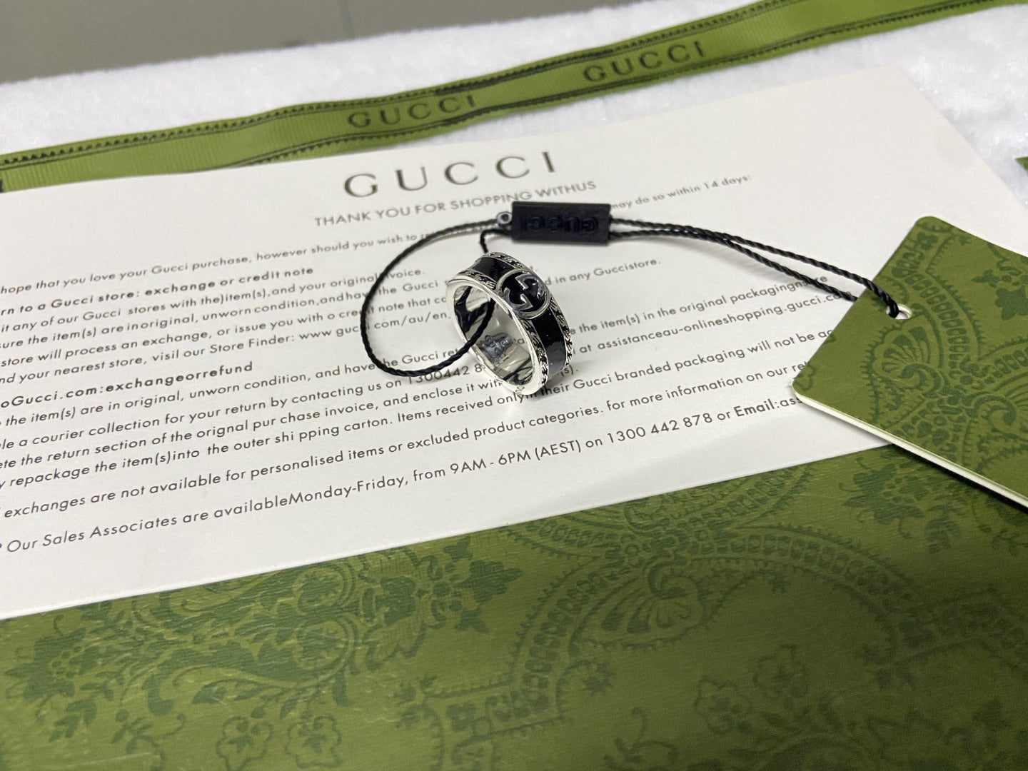 GG Interlocking G Black Enamel Ring