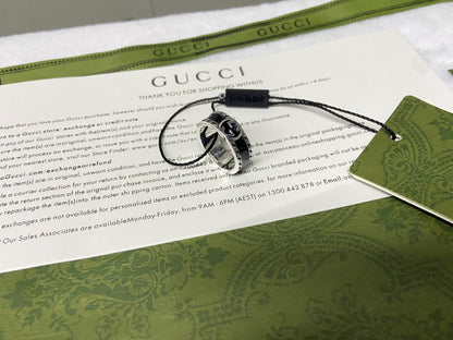 GG Interlocking G Black Enamel Ring