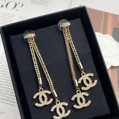 18K CC LongTassel Diamond Earrings