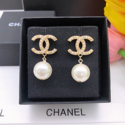 18K CC Pearl Drop Earrings