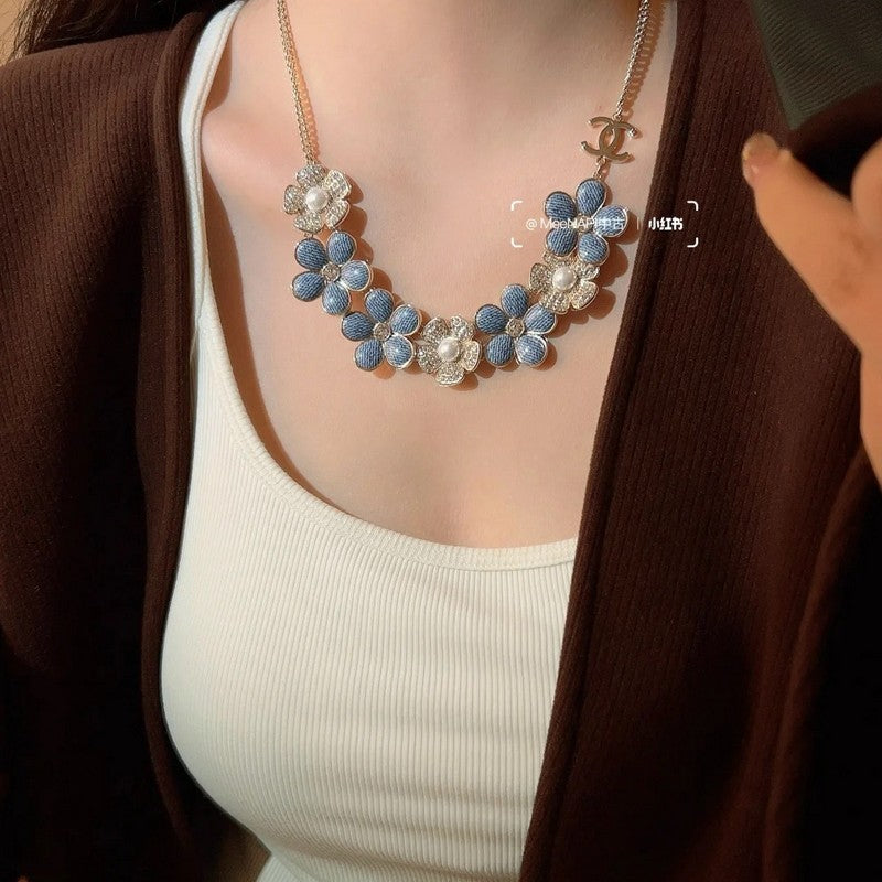 18K CC Blue & White Flower Diamond Necklace