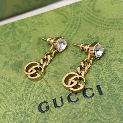 18K Double G Crystal Chain Earrings