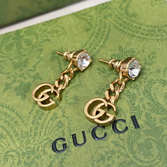 18K Double G Crystal Chain Earrings