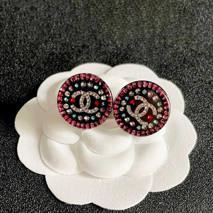 18K CC Red & Blue Crystal Round Earrings