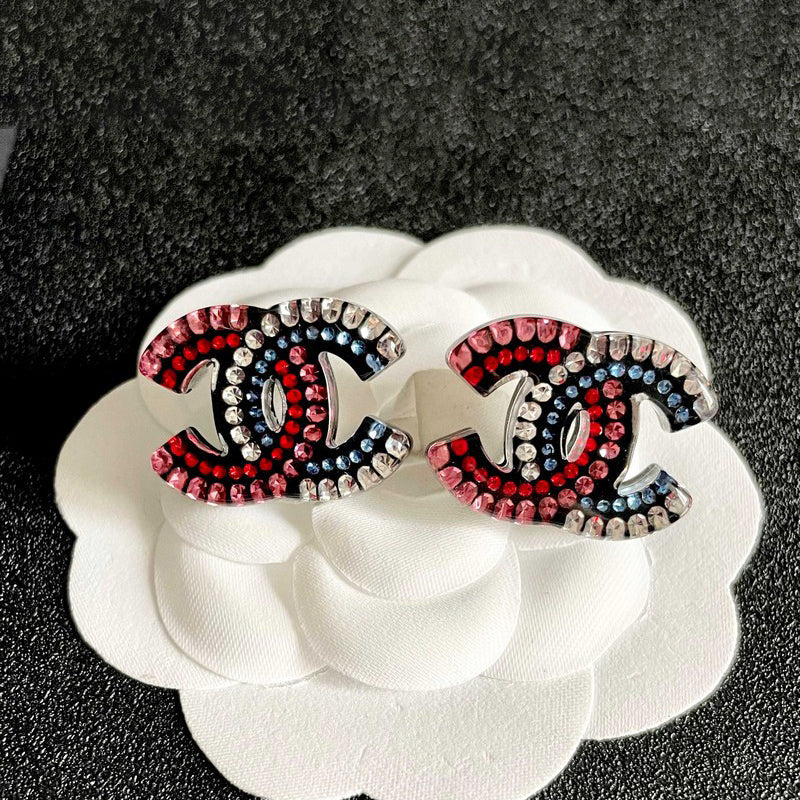 18K CC Red & Blue Crystal Earrings