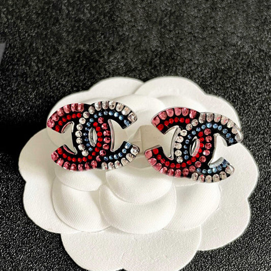 18K CC Red & Blue Crystal Earrings