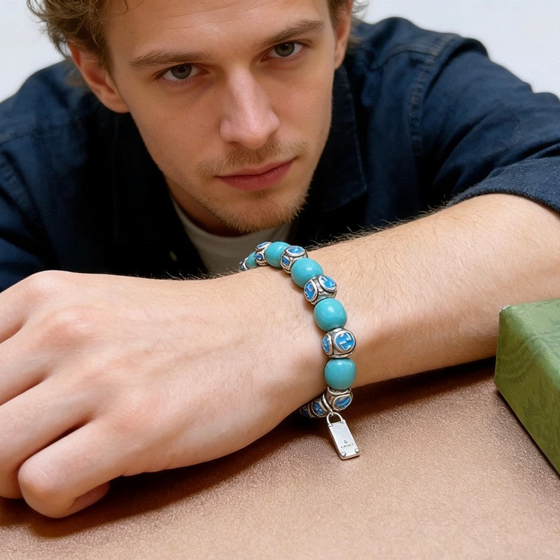 18K GG Anger Forest Chalchite Bead Chain Bracelet