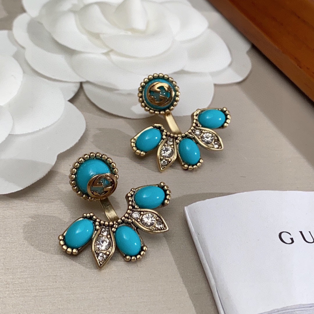 18K Double G Blue Flowers Earrings
