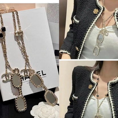 18K CC Black Crystal Gold Necklace