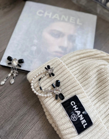 18K CC Bow Tie Crystals Brooch