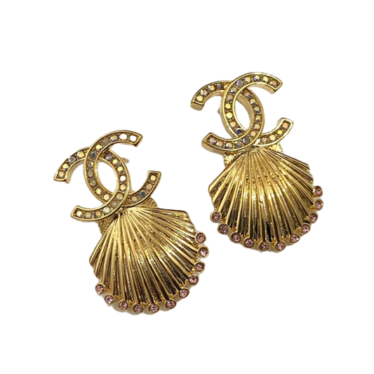 18K CC Shell Pendant Earrings