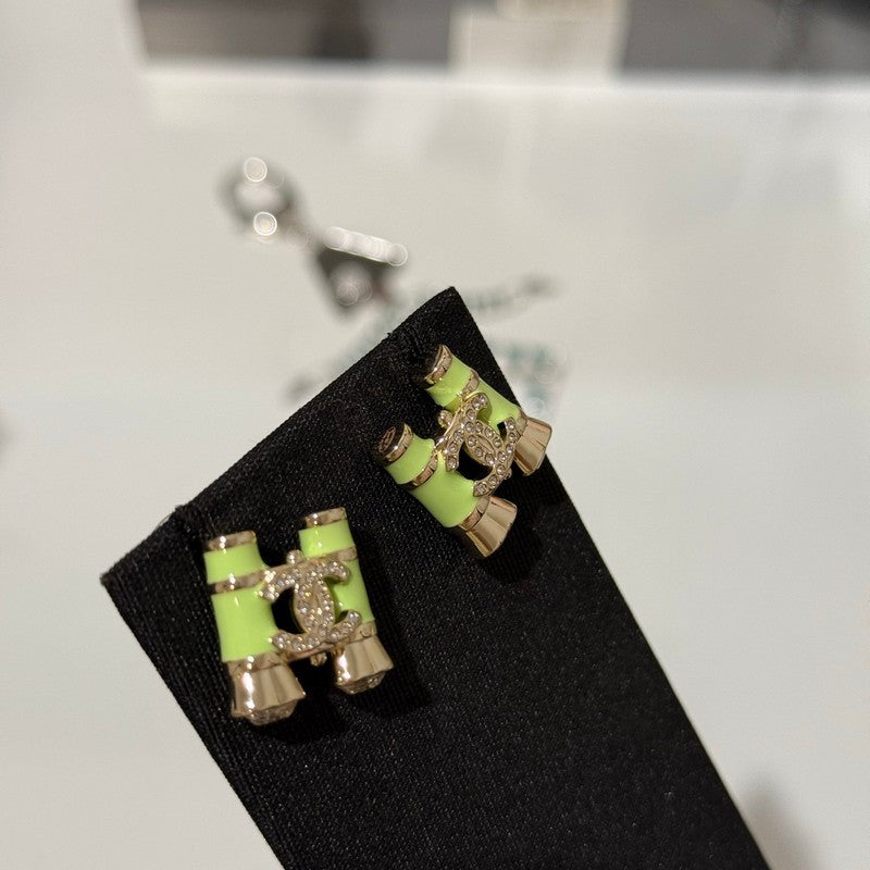 18K CC 26C Green Telescope Gold Earrings