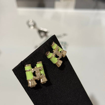 18K CC 26C Green Telescope Gold Earrings