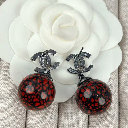 18K CC Red Glass Bead Resin Earrings