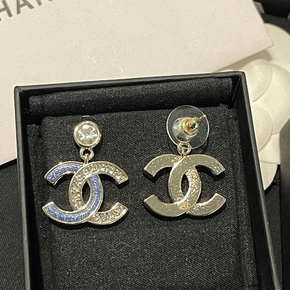 18K CC Blue Diamond Pendant Gold Earrings