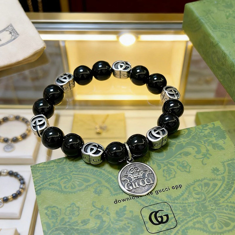 18K GG Anger Forest Black Bead Chain Bracelet