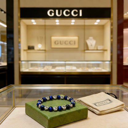 18K GG Anger Forest Blue Tiger's Eye Bead Chain Bracelet