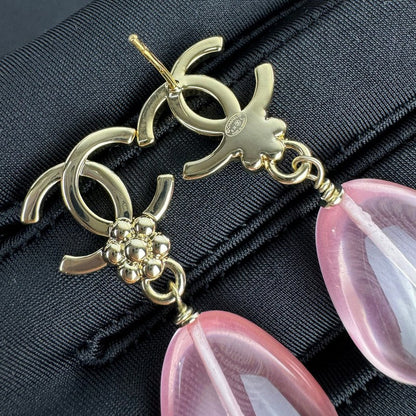 18K CC 26C Pink Crystal Gold Earrings