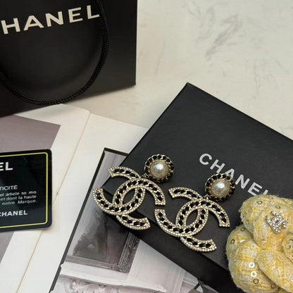 18K CC Leather Gold Earrings