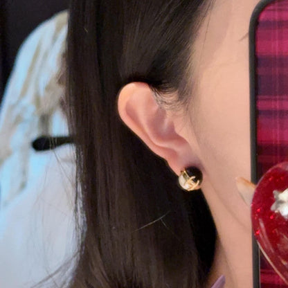 18K CC Black & White Pearl Earrings