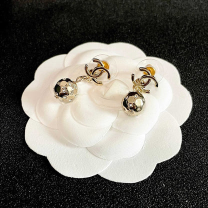 18K CC Diamond Ball Earrings