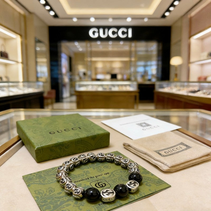 18K GG Anger Forest Black Bead Chain Bracelet