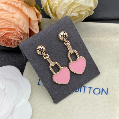 18K Louis Pink Heart Gold Earrings