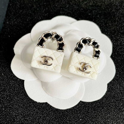 18K CC Color Bag Gold Earrings