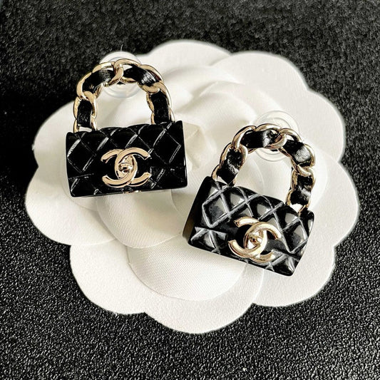 18K CC Color Bag Gold Earrings