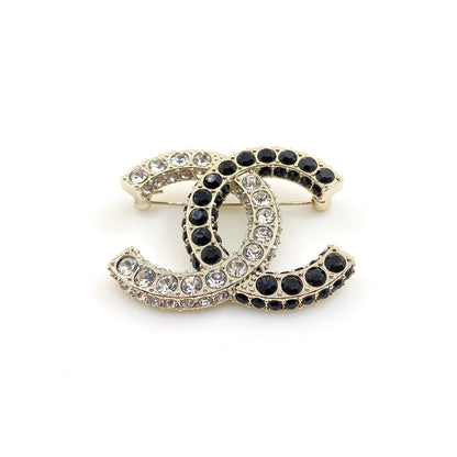 18K CC Black & White Crystals Brooch