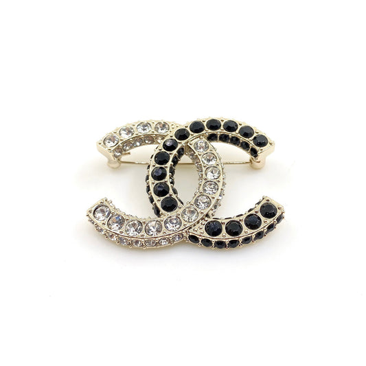 18K CC Black & White Crystals Brooch