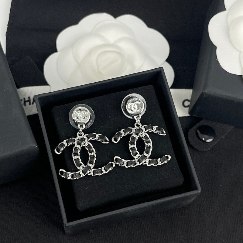 18K CC Leather Gold Earrings