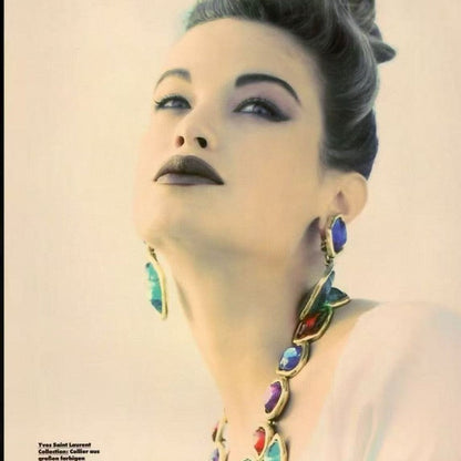 18K Saint Red & Blue Crystal Gold Earrings