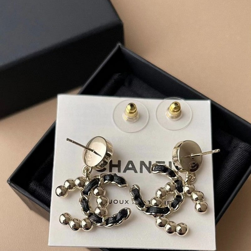 18K CC 25K Black & Pearls Gold Earrings