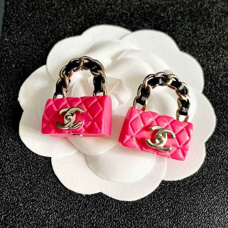 18K CC Color Bag Gold Earrings