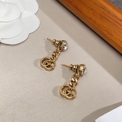 18K Double G Crystal Chain Earrings