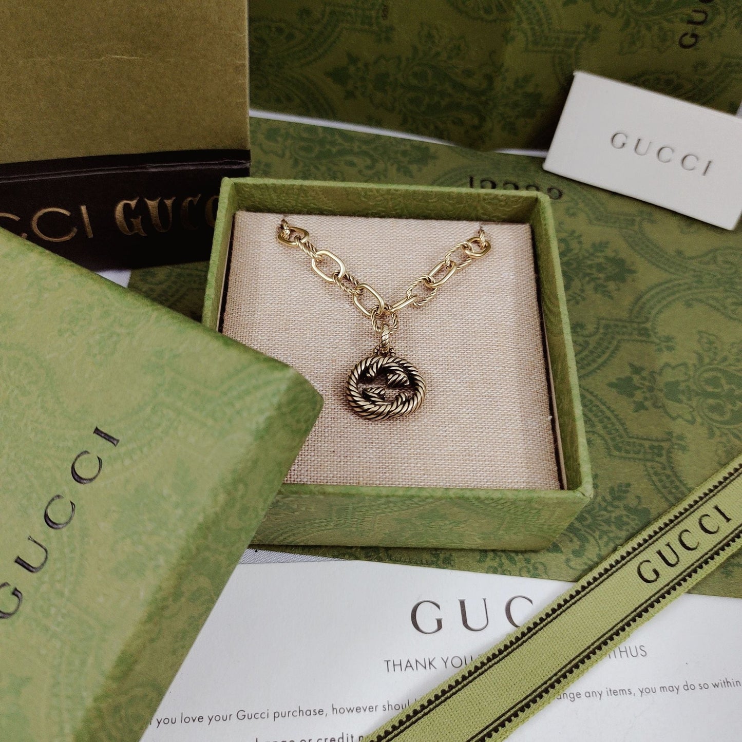 18K Double G Striped Pendant Bracelet