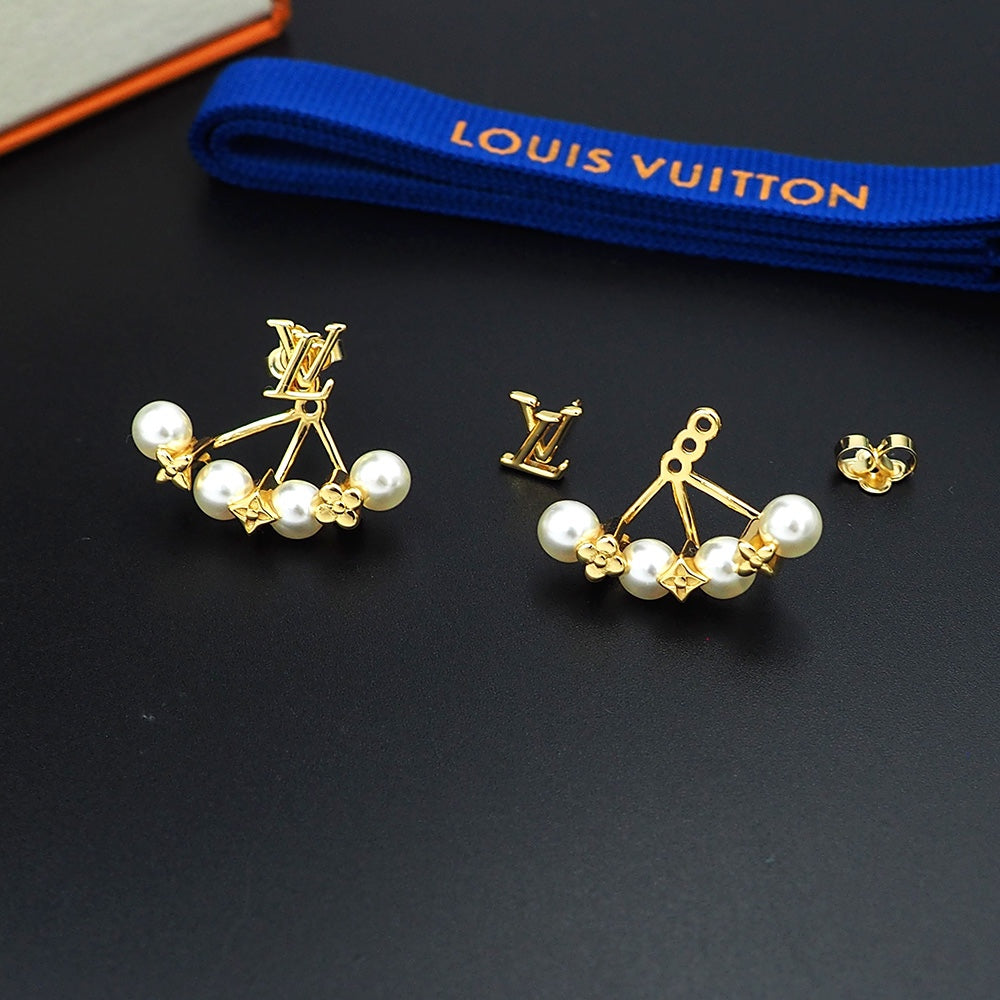 18K Louis Monogram Pearls Earrings