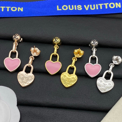 18K Louis Pink Heart Gold Earrings