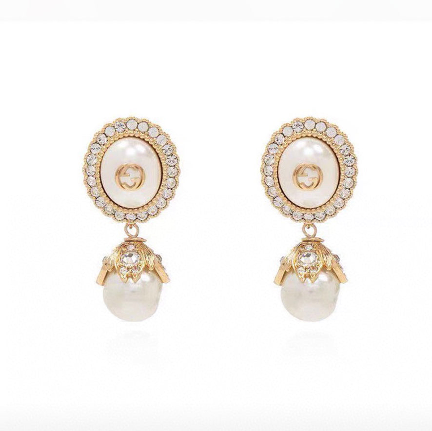 18K Double G Pearl Earrings