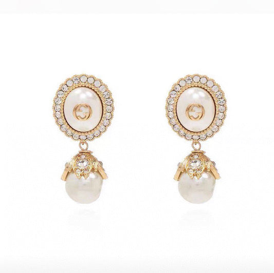 18K Double G Pearl Earrings