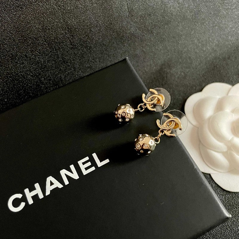 18K CC Diamond Ball Earrings