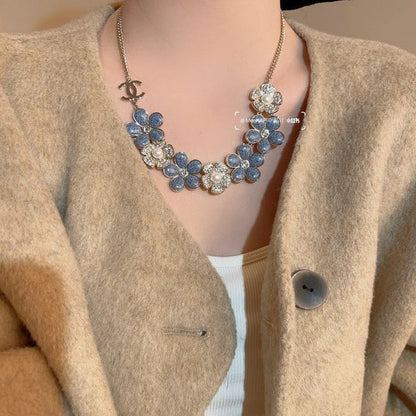 18K CC Blue & White Flower Diamond Necklace