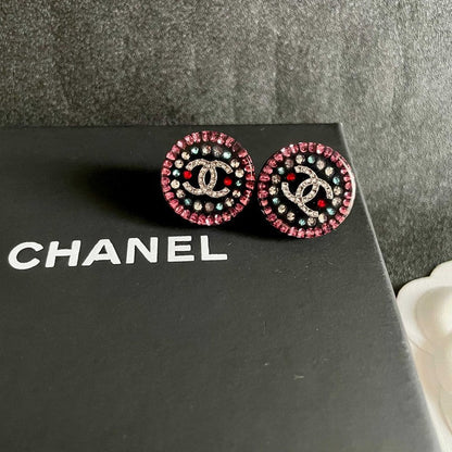 18K CC Red & Blue Crystal Round Earrings