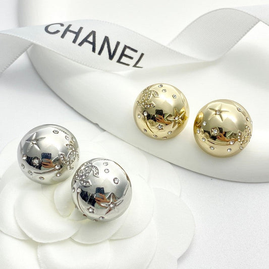 18K CC 24C Star Round Gold Earrings