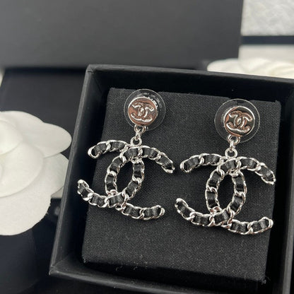 18K CC Leather Gold Earrings