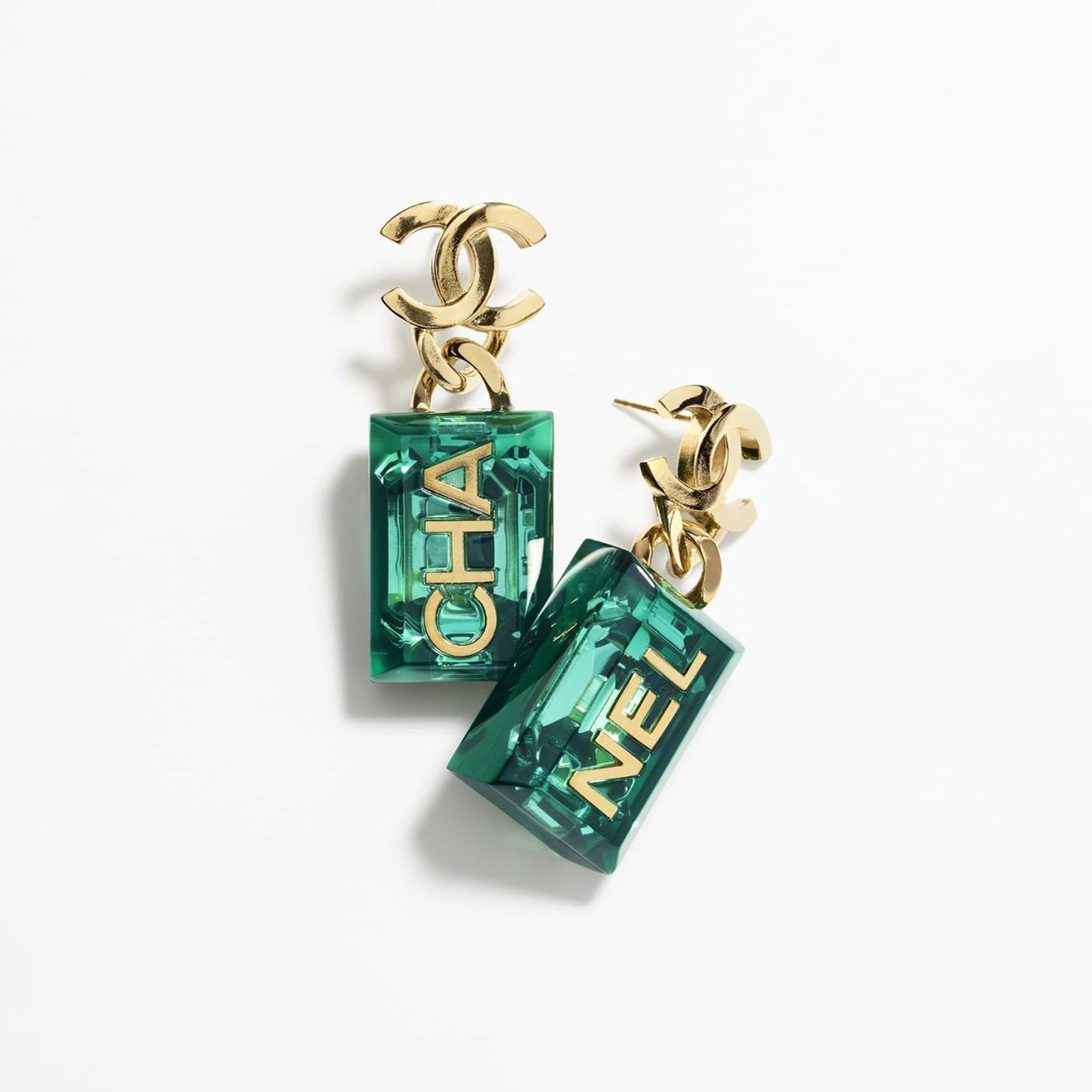 18K CC Green Perfume Bottle Earrings